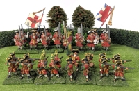 8 Handpainted Quartets of Cast Metal English Foot Soldiers on Flocked Bases : Lord Lucas's & 2nd Regt The Queen Dowager's | Approx 1.25" Tall