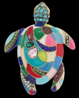 Colorful Sea Turtle Brooch Rhinestone Enamel