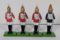 1973 Britains " Blues and Royal Foot Guard " & Three (3) Britains " Life Guard Troopers " Metal Toy Soldiers , 54mm .