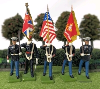 5 1986 + Undated BRITAINS Enamel Lead US Marine Corps , Complete Set w/British Flag Bearer | Approx 2.25" Tall