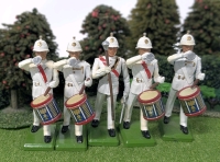 5 1980s W BRITAIN Enamel Lead Royal Marines Drums and Bugles Tropical Dress . Complete Set | Approx 2.25" Tall