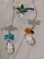 3 New Crystal Sun Catchers - Fantasty Crystal Dolphin & Bumblebee + Blown Glass Dragonfly w Swarovski Crystal and 24K Gold Paint