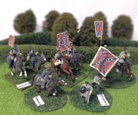 5 PC Handpainted Cast Metal & Plastic Confederate Soldiers, Mounted & on Foot, All on Flocked Bases : John B Hood, Stonewall Jackson, Pickett + | Up to 3.5" Tall