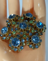 Unique Vintage Austria Tiered Light Blue Topaz + Clear Crystal Rhinestones