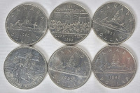 1980 - 1986 Canadian One Dollar Coins . 1980 , 1982 , 1983 , 1984 , 1985 & 1986 . Six (6) Coins