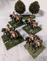 8 Cavalry Hand Painted Lead Miniatures. Labelled as "Heavy Dragoons KGL". 1.75" Tall. 1 with broken flag (included)