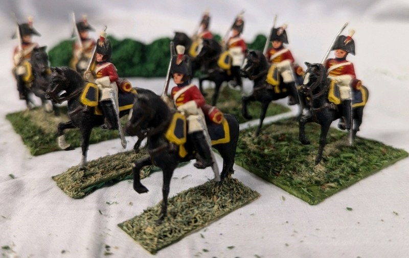 8 Cavalry Hand Painted Lead Miniatures. Labelled as "Heavy Dragoons KGL". 1.75" Tall.