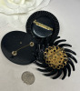 3 Black Luster Brooches Art Deco Antique Black Fabric Black Cab - 2