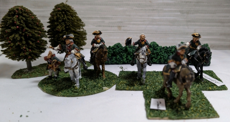4 Hand Painted Metal Based Miniature Napoleonic Generals On Flocked Bases Approx. 1.25" Tall & Approx. 2" On Horseback