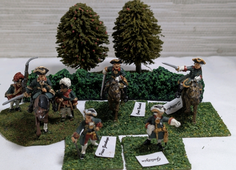 5 Hand Painted Metal Based Miniature Napoleonic Generals & Soldiers On Flocked Bases Approx. 1.25" Tall & 2" On Horseback