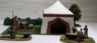 4 Hand Painted Metal Based Miniature Figure Napoleonic Camp Set On Flocked Bases Approx. 1.25" Tall, Tent 4" Tall