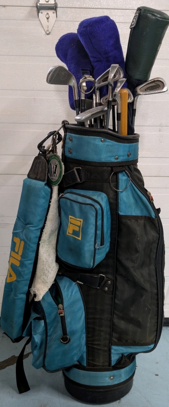 Fila Golf Bag With 11 Golf Clubs & Umbrella