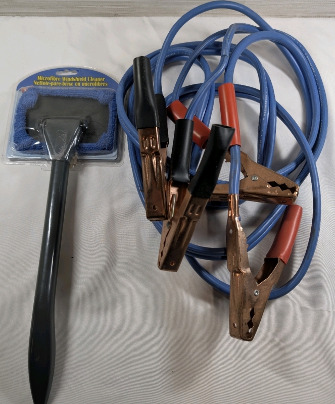 Car Lot Of New Microfiber Windshield Cleaner & Motomaster Battery Jump Cables