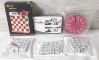 Lot of Educational Children's Products, Including A Building Block Calendar, Building Block Tool Set, A Deck of Magnetic Fraction Pieces & 3 Sets of Dice with Fractions