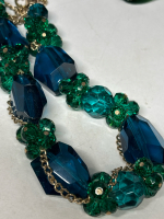 Statement Rich Blue & Green Chunky Crystal Necklace with Chain wrapped links Stunning