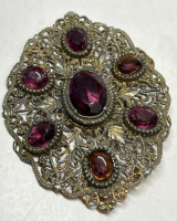 Vintage Large Amethyst Czeck Glass Rhinestone Brooch 3 Inch