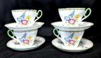 Set of 4 Shelley England "Wild Flower" Pattern Tea Cups & Saucers