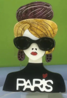 Fashionable Acrylic Paris Lady with raised Sunglasses Brooch