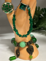 Vintage Bracelets Malachite Chunky Statement & Rings Green Love