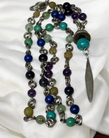 Sterling 925 Turquoise Amethyst Lapis Demure Beaded Necklace