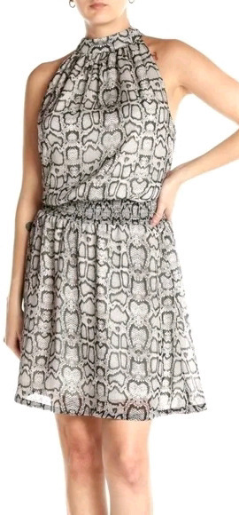 2 New Women's Size Large Stella and Dot Fit & Flare Snakeskin Print Halter Dresses