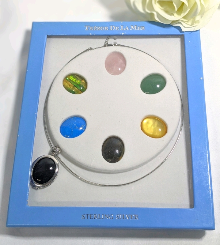 Gorgeous New in Box TRESOR DE LA MET Sterling Silver Stamped 925 Necklace w 7 Interchangeable Stones | 18" Long