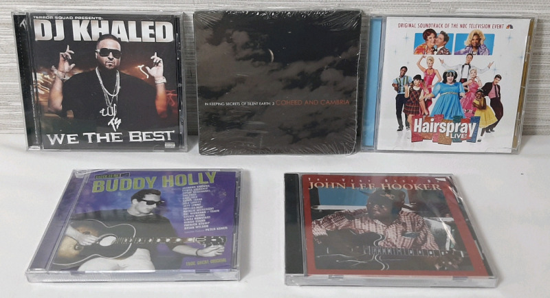 Lot of Five CDs, Including DJ Khaled, Coheed and Cambria, Hairspray Live, John Lee Hooker & Buddy Holly