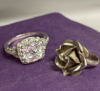 Vintage Sterling stamped 925 Mexico carved dimensional flower ring is a size 4.5 CZ 925 Sterling JH Ring Size 7