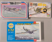 Three (3) WWII Fighter Plane Model Kits , 1:72 Scale , All kits Complete . YAK-3 Russian Fighter , Fiat G50 Spanish Fighter & Fairey Fulmar Mk1 US Fighter