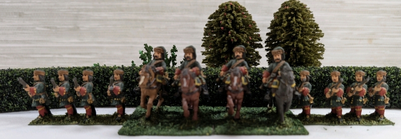 6 Handpainted Duos Of Napoleonic Soldiers On Flocked Bases Approx 1.25" Tall & Approx. 2" On Horseback