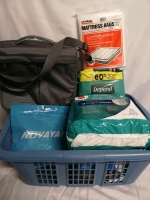 New Men's Depends Briefs sz L/XL + 3 New sz L Diabetic Socks + Rubbermaid Laundry Basket +