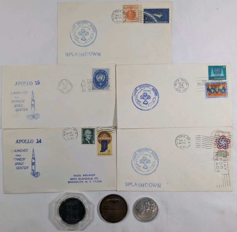1966 - 1972 3 Space Coins & 5 Envelope Lot With Used Stamps