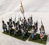 4 Quartets (16 figures) of Hand painted Lead Figures. Painted as the 3rd Brigade Under Graf Gondrecourt on Flocked Bases. 1.5" Tall.