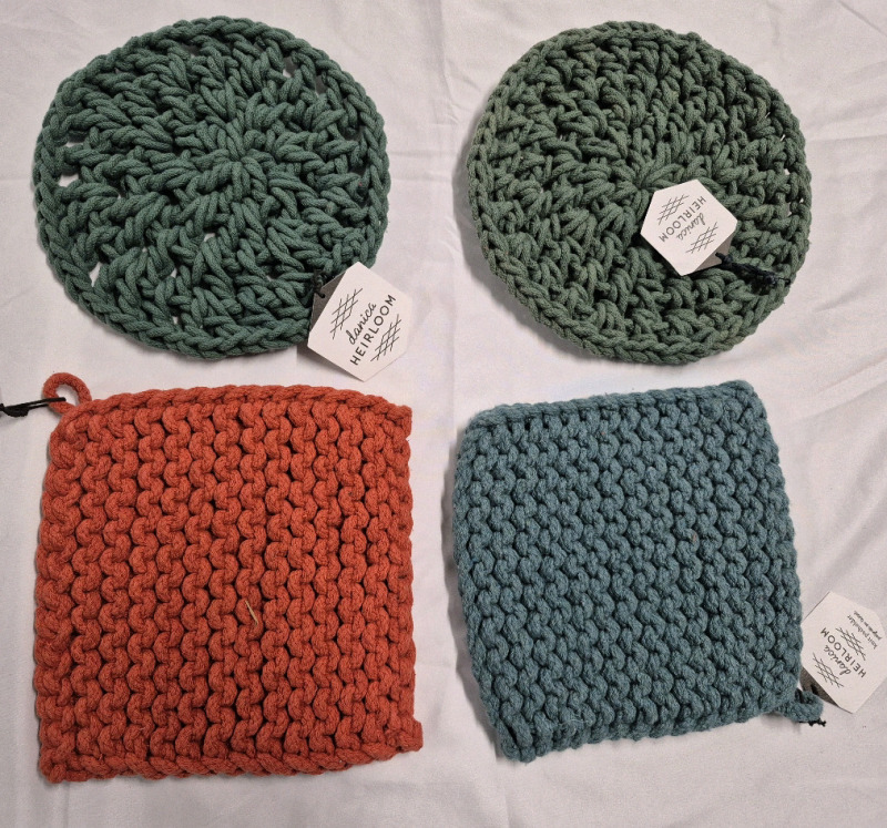 4 New Danica Heirloom Knit Potholders / Trivets