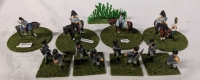 13 Hand-painted Lead Figures on Flocked Bases. 8 Labelled 25th Jager 2nd Brigade , 4 Calvelry with 1 Supporting. With bush