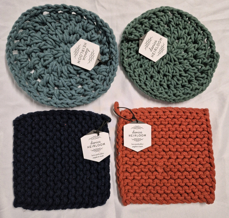 4 New Danica Heirloom Knit Potholders / Trivets