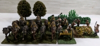 1 Handpainted Quartet Of Cast Metal Napoleonic Cannon Regiment, 2 Duo Cannon Regiment Soldiers & 3 Cannon Wagon Regiments On Flocked Bases Approx 1.25" Tall & 2" On Horseback *Cannons Are Loose*