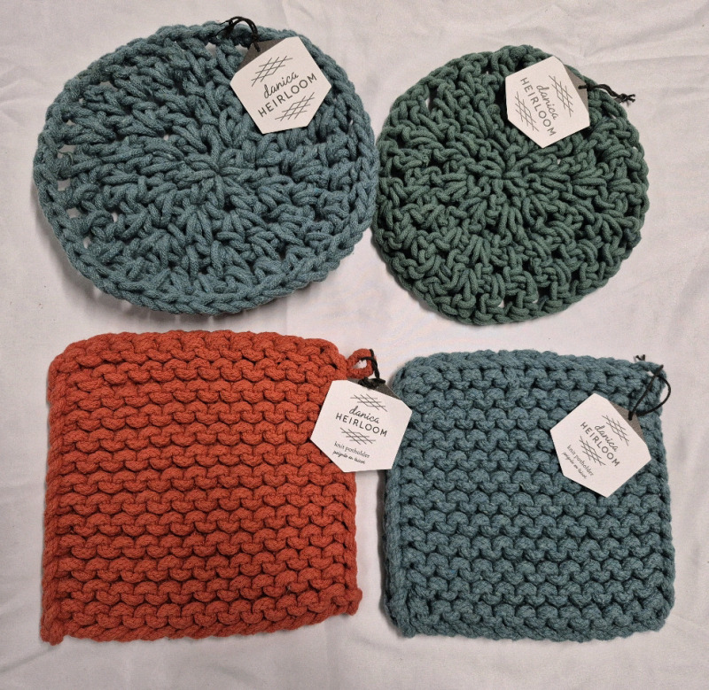 4 New Danica Heirloom Knit Potholders / Trivets