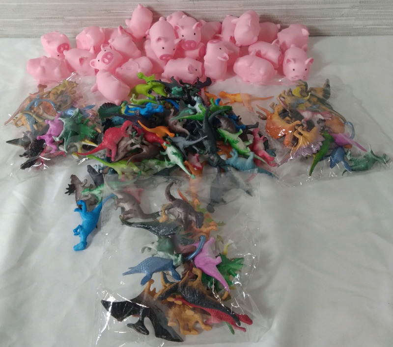 New 80+ Miniature Dinosaur & Squeaky Pigs