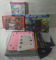 3 New Boxes Of Puzzles and Puzzle 62" Mat with Trays