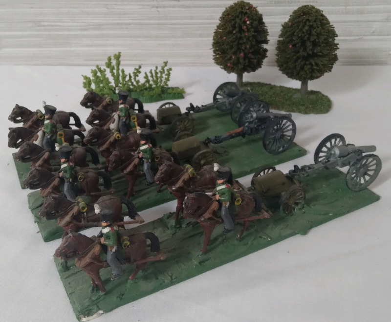 3 Piece Lead Napoleonic Wars Infantry & Canons Miniatures on Stands Hand Painted