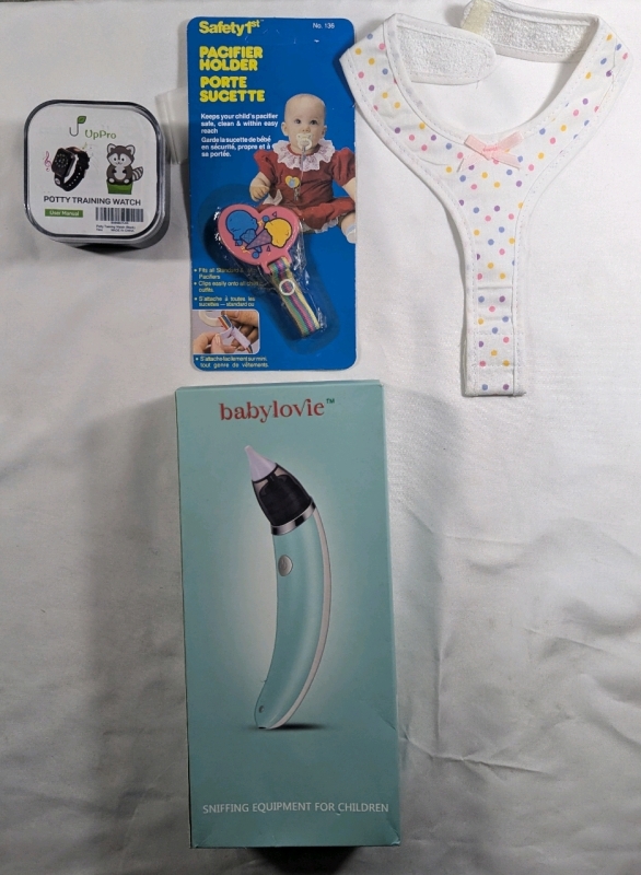 New: Assorted Toddler Lot - Bib - Pacifier Holder - Potty Training Watch - Sniffing Equipment