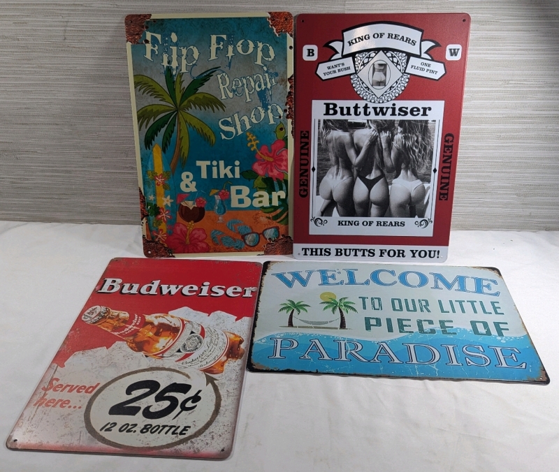 4 New: Vacation Metal Tin Signs - All 12" x 8"