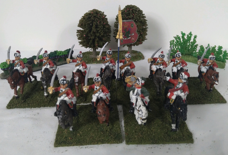 5 Pairs Of Lead Horsemen Infantry Napoleanic 15th Light Horse Handpainted Approximately 2" one Flag Carrier Miniatures on Stands