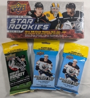 Sealed Wax Box and 3 Card Packs All Upper Deck - 2021-22 - NHL Hockey Trading Cards - Star Rookies - 25 Card Rookie Set per Box - 2(Two) 2022-23 Series One - Young Guns - 30 Cards per Pack - 1(One) 2021-22 Series Two - Young Guns - 26 Cards per Pack