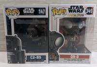 2 New Star Wars Funko Pop! - 1 The Mandalorian Q9-0 Bobble Head #349 - 1 Rogue One C2-B5 Vinyl Bobble Head #147