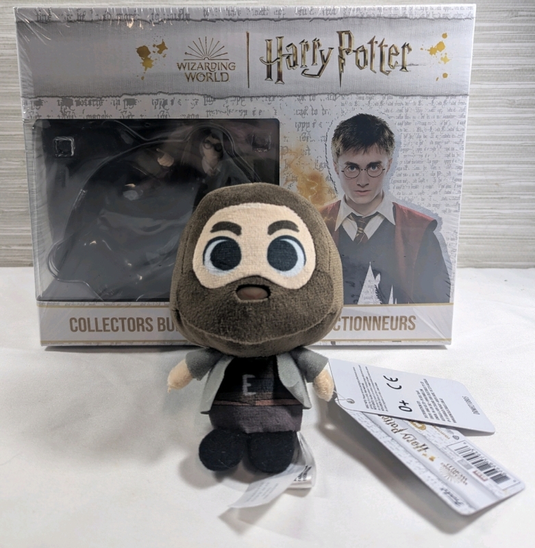 New Harry Potter Collectors Bundle (Crew Socks, Golden Snitch Pin, Throw Blanket, Sticker, Vinyl Figure) & 1 Funko Hagrid Plushie