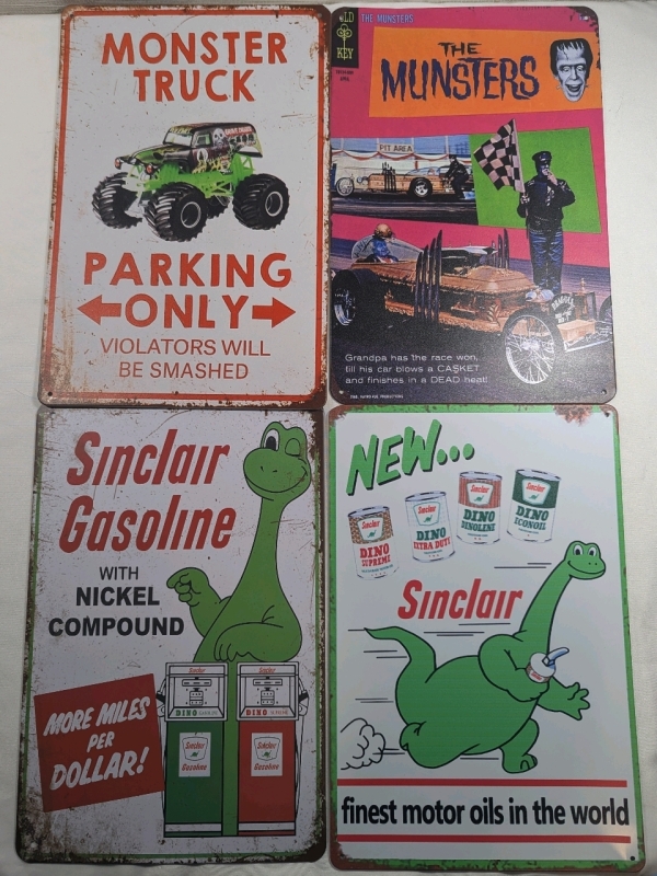 4 New: Monster Truck Metal Tin Signs - All 12" x 8"