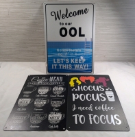 3 New: Funny Metal Tin Signs - Coffee Signs 30cm x 20cm - Pool Sign 34cm x 24cm