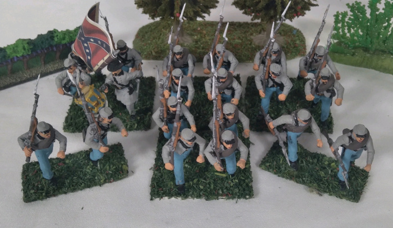 6 Squads of Plastic Handpainted Civil War Confederate Soldiers Miniatures 13th Miss Approximately 1.5"on Stand